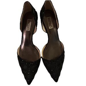 Bagley Mischka Ginny Black Embellished Kitten Heel Dress Pumps Evening Shoes 8.5